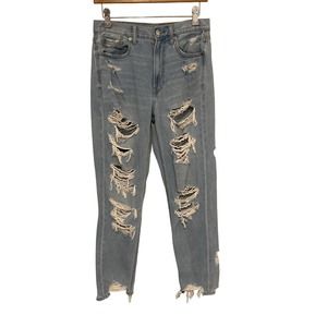 American Eagle Light Blue Super Distressed Mom‎ Jean Size 6 Pre-owned